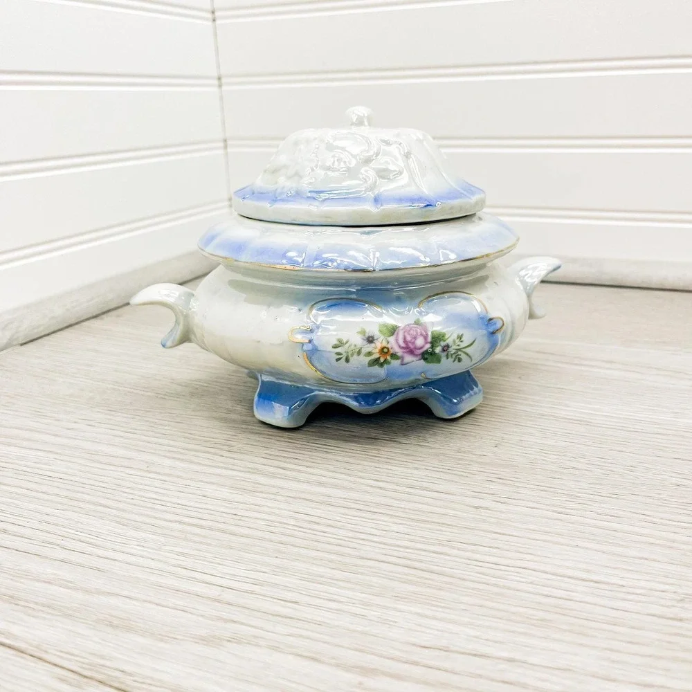 Vintage‎ Lusterware Trinket Jar: Floral Ceramic Biscuit Dish